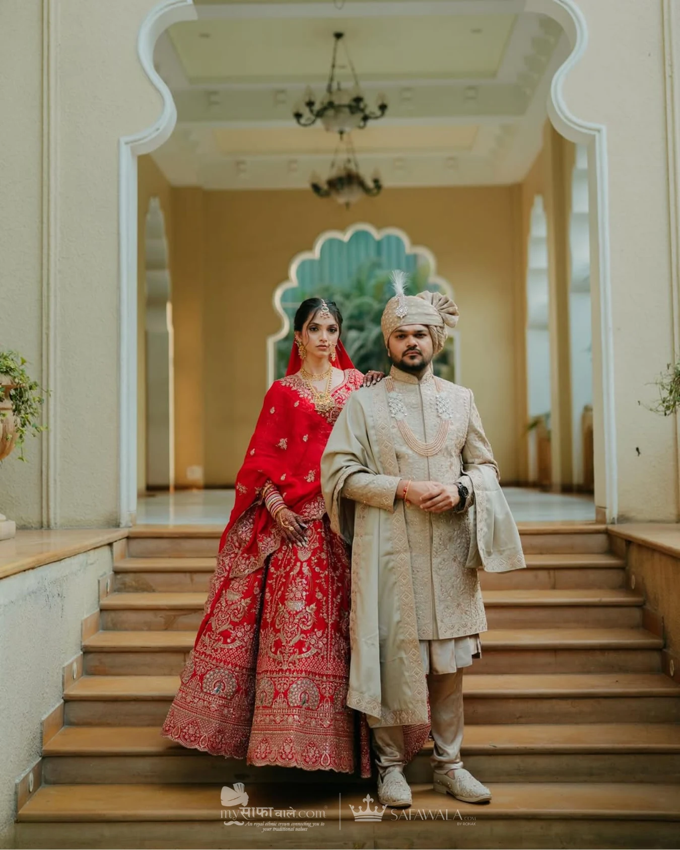 Coordinated ivory wedding pagdis for a formal celebration for baraat pagri tying in Diani