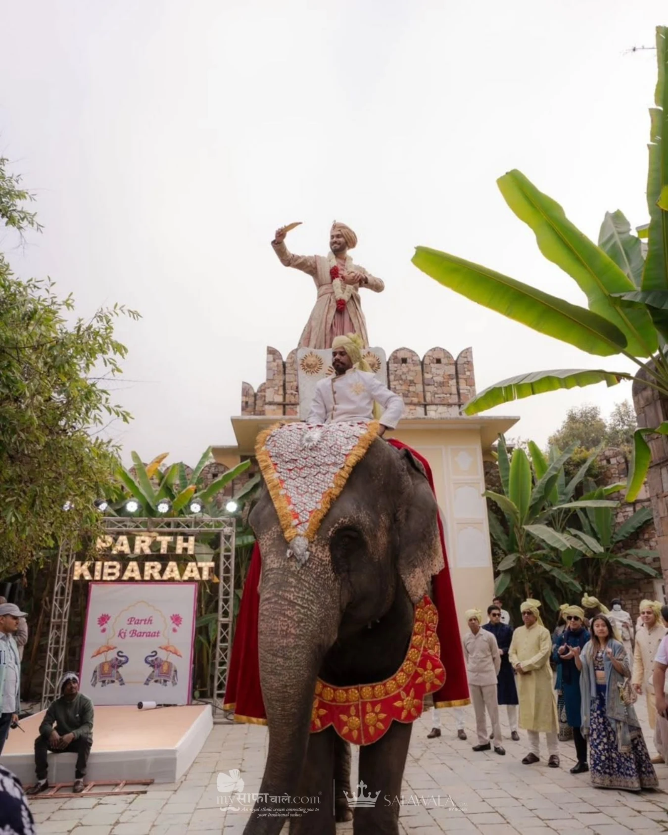 Pastel groom safa photographed in natural daylight for baraat pagri tying in Diani